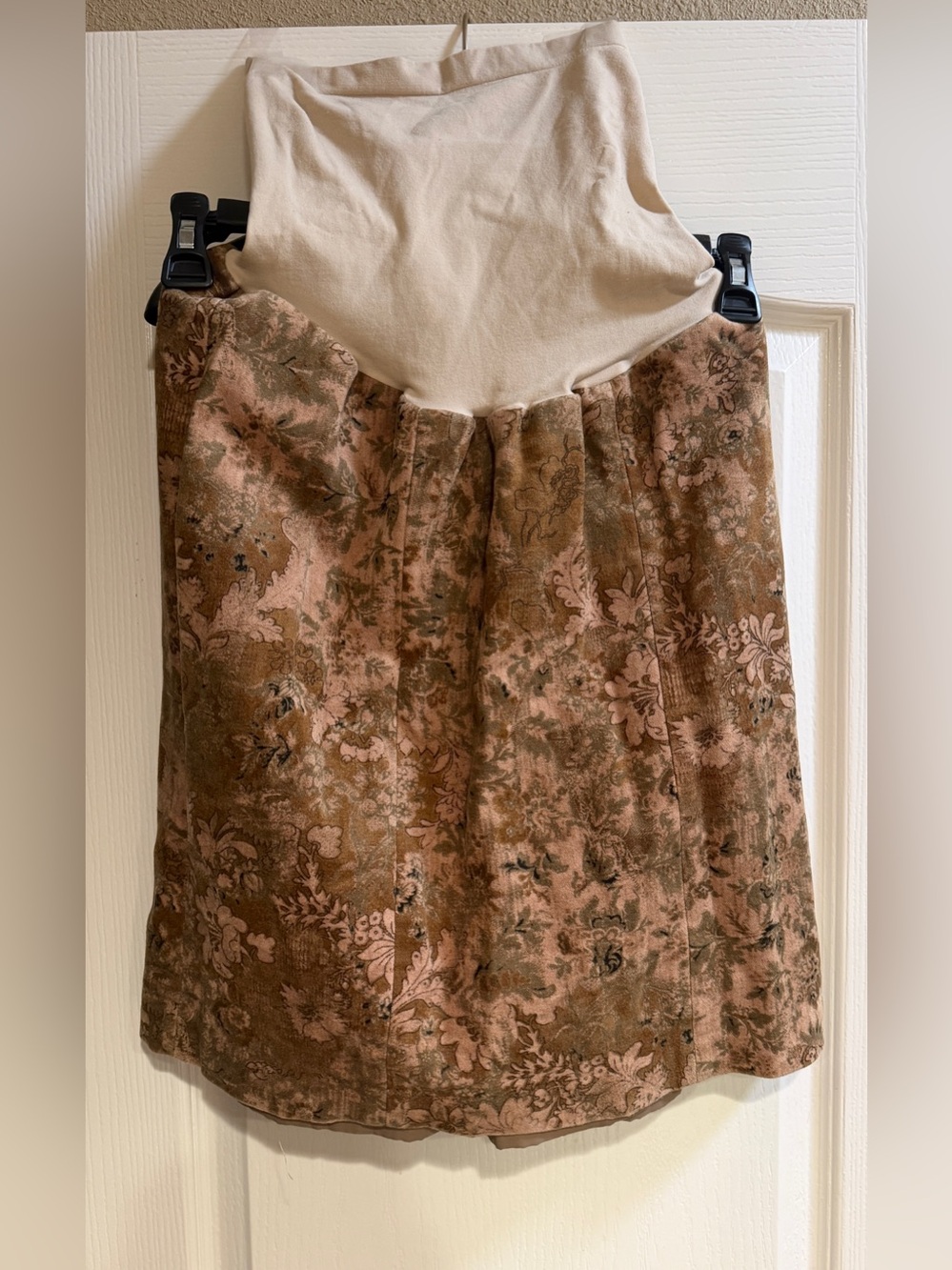 A Pea in the Pod Floral Velvet Midi Skirt in Brown and Pink